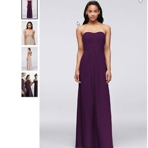 David's Bridal Plum Strapless Bridesmaids Dress